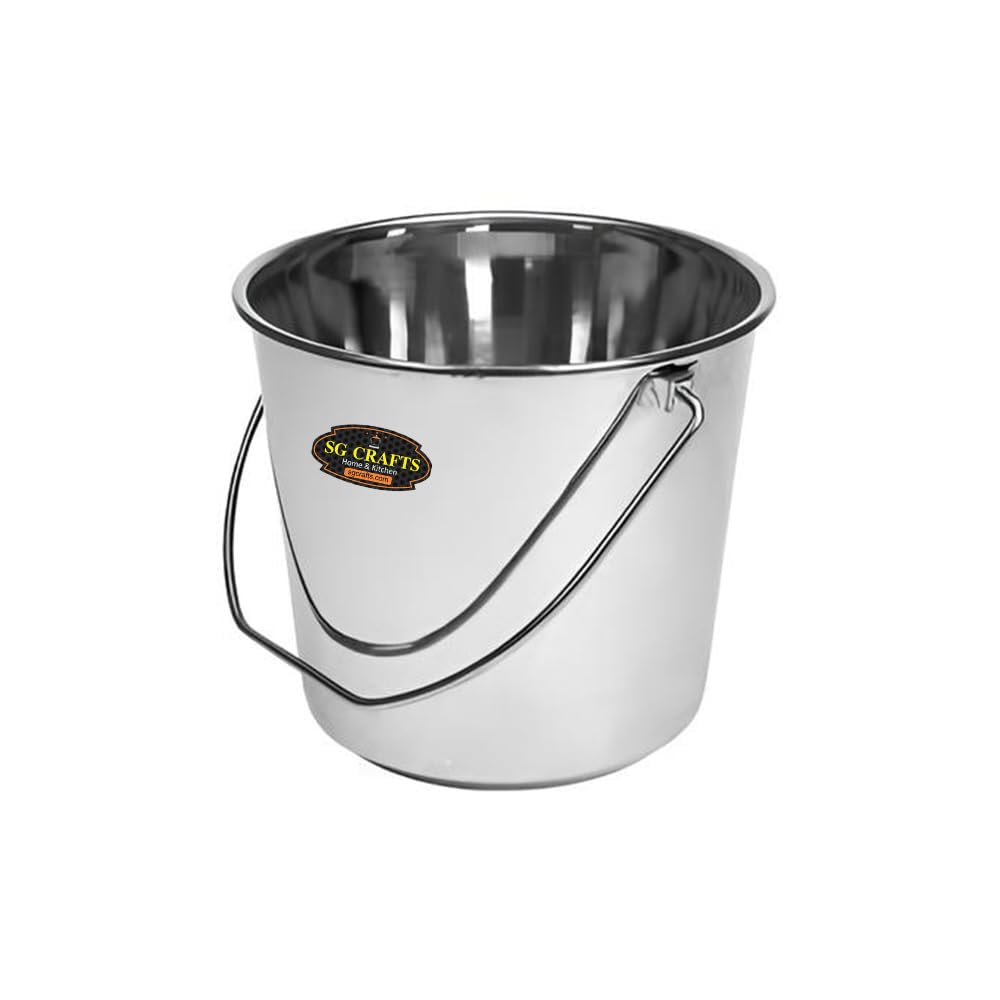 SG CRAFTS Stainless Steel Bucket | Leak Proof Bucket for Water Storage | Steel Balti | Leak Proof Bucket | Water Storage Bucket | Serving Bucket | Bathroom Bucket | Bucket for Food.