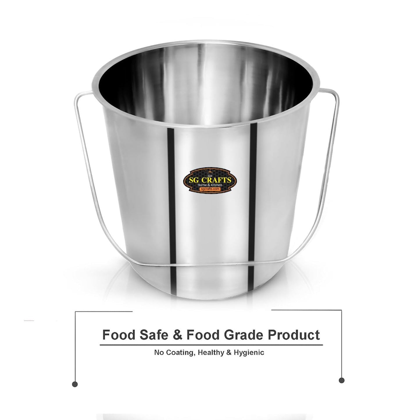 SG CRAFTS Stainless Steel Bucket | Leak Proof Bucket for Water Storage | Steel Balti | Leak Proof Bucket | Water Storage Bucket | Serving Bucket | Bathroom Bucket | Bucket for Food.