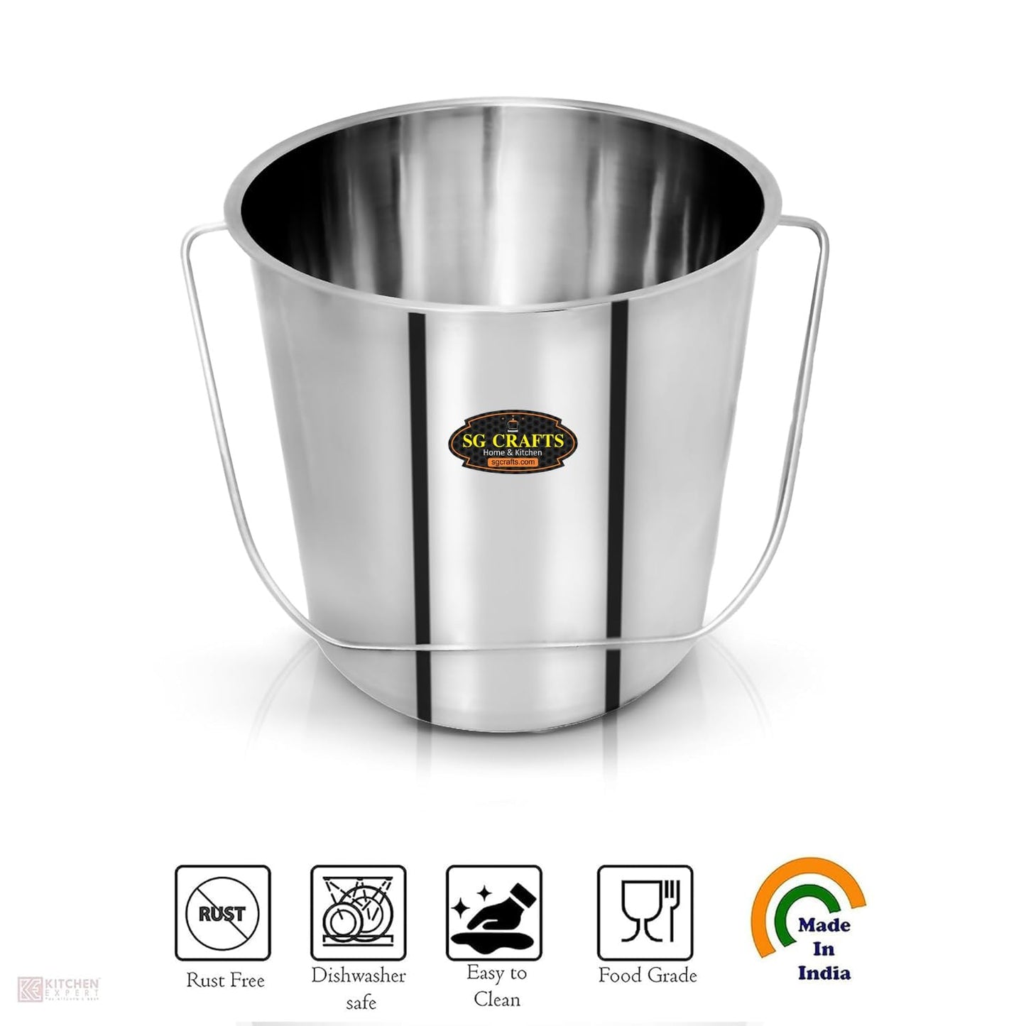 SG CRAFTS Stainless Steel Bucket | Leak Proof Bucket for Water Storage | Steel Balti | Leak Proof Bucket | Water Storage Bucket | Serving Bucket | Bathroom Bucket | Bucket for Food.
